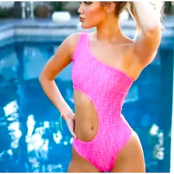Fendi x Nicki Minaj Pink Prints On Cutout Swimsuit Cut Out Side Monogram Large - Picture 1 of 7